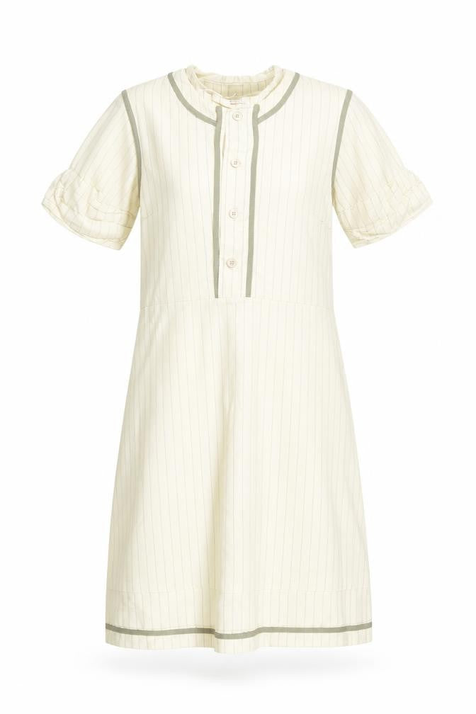 Just In Case Women Ivory Stripe Shift Dress Size 10 Short Sleeve