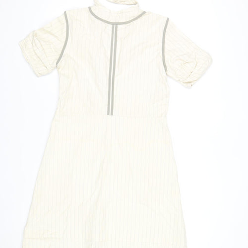 Just In Case Women Ivory Stripe Shift Dress Size 10 Short Sleeve