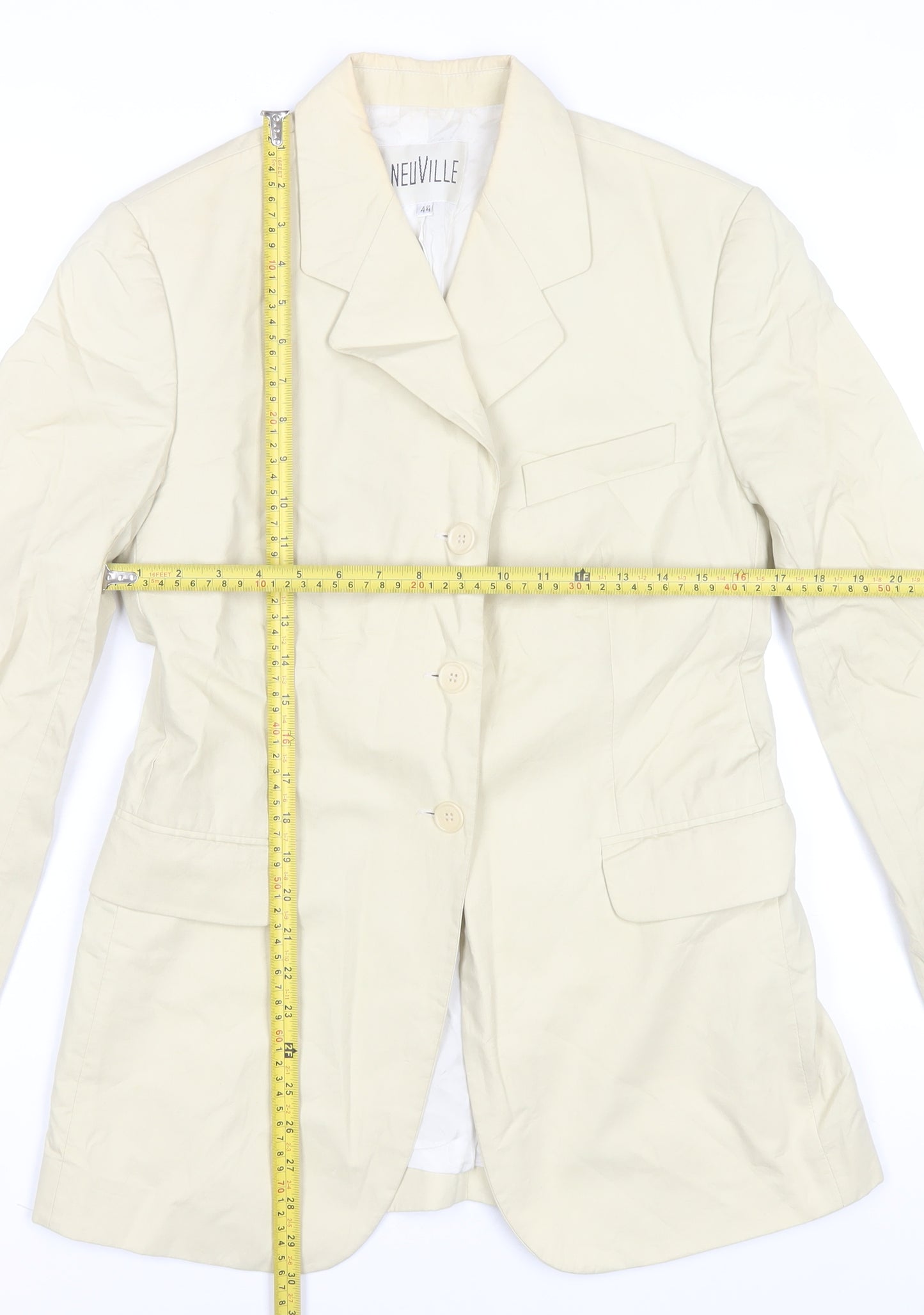 Neuville Women's Beige Cotton Blazer Size 16 Classic Italy Made