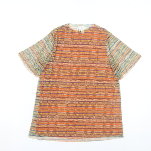 Ted Baker Women Orange Multicoloured Short Sleeve Sheer Top Size XS