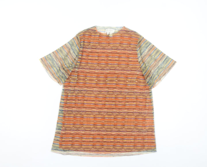 Ted Baker Women Orange Multicoloured Short Sleeve Sheer Top Size XS