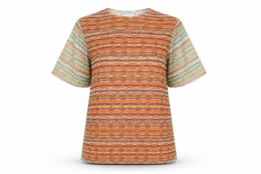 Ted Baker Women Orange Multicoloured Short Sleeve Sheer Top Size XS