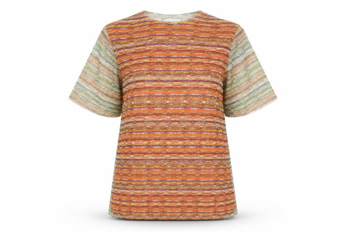 Ted Baker Women Orange Multicoloured Short Sleeve Sheer Top Size XS