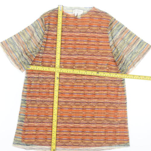 Ted Baker Women Orange Multicoloured Short Sleeve Sheer Top Size XS