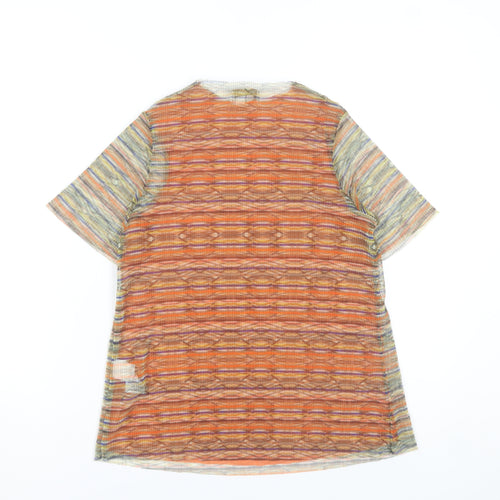 Ted Baker Women Orange Multicoloured Short Sleeve Sheer Top Size XS