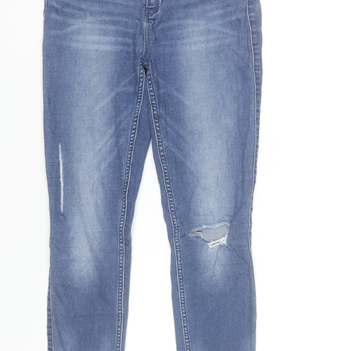 Vila Women Blue Slim Jeans Size 12 Distressed Denim Mid Rise