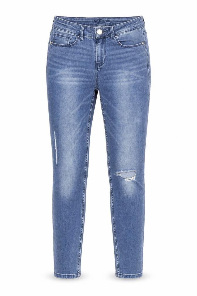 Front view of VILA Women Blue Slim Jeans, size 12, Distressed Denim Mid Rise