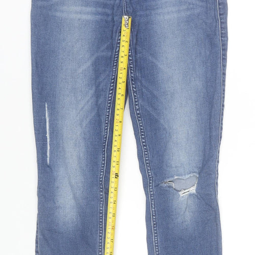 Vila Women Blue Slim Jeans Size 12 Distressed Denim Mid Rise