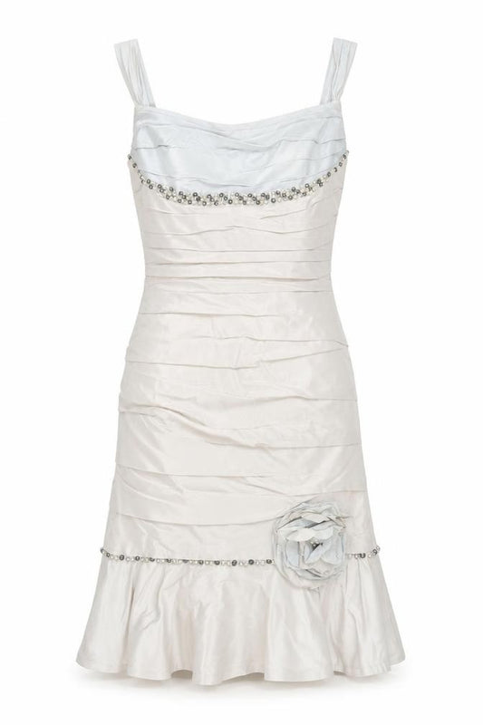 Ian Stuart London Women’s Beige Knee Length Sheath Dress Size 16 Beaded Formal
