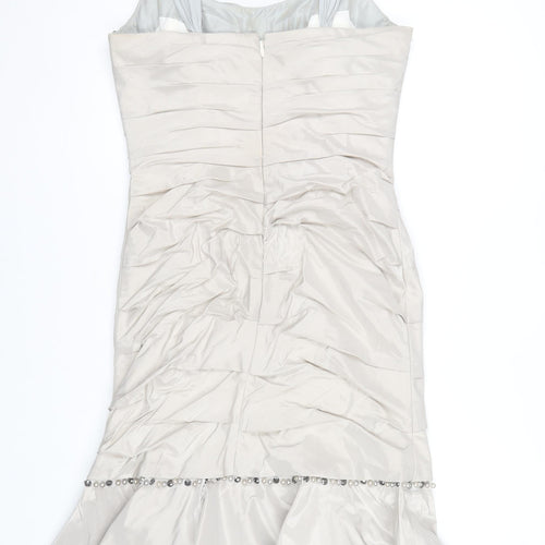 Ian Stuart London Women’s Beige Knee Length Sheath Dress Size 16 Beaded Formal