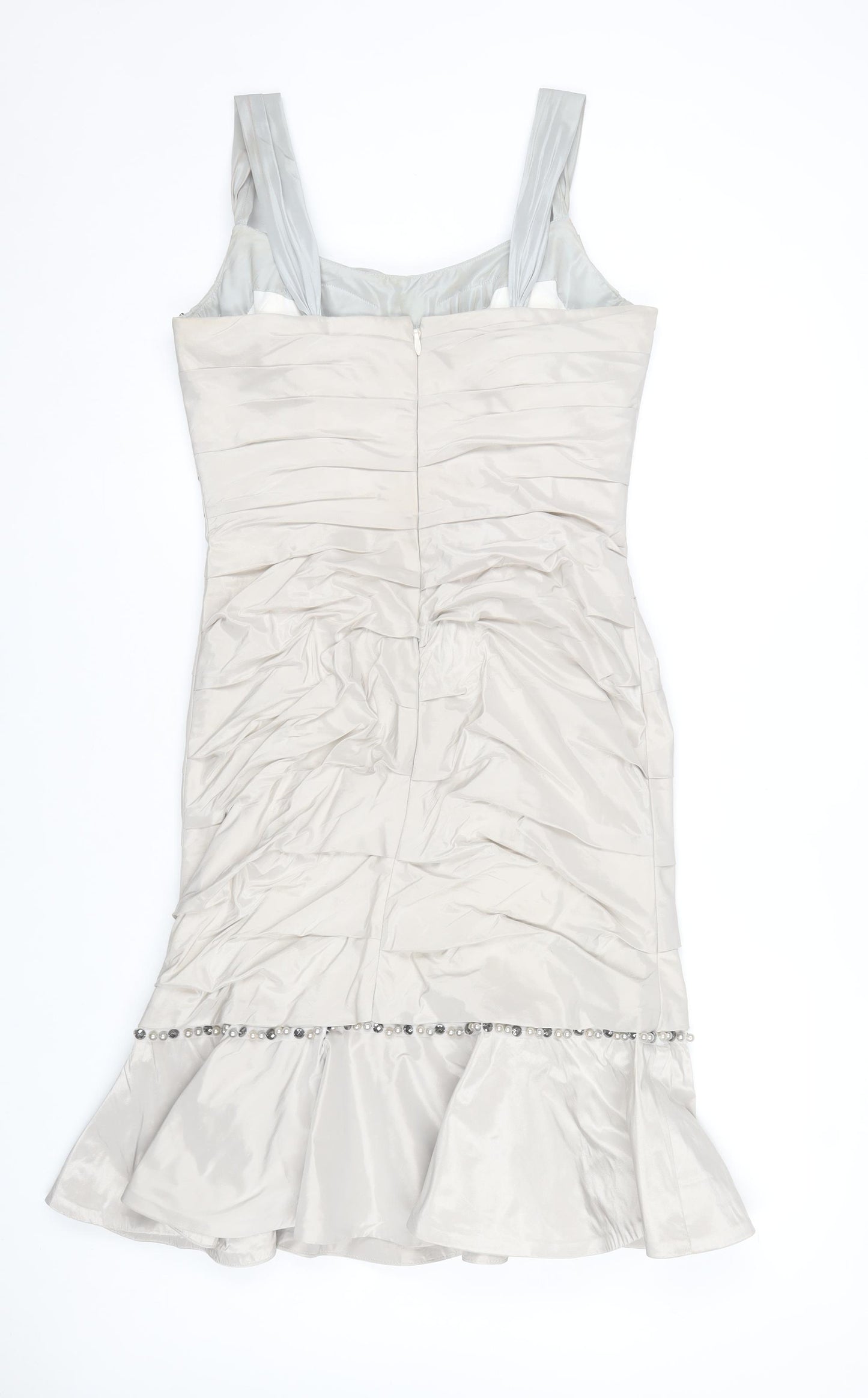 Ian Stuart London Women’s Beige Knee Length Sheath Dress Size 16 Beaded Formal