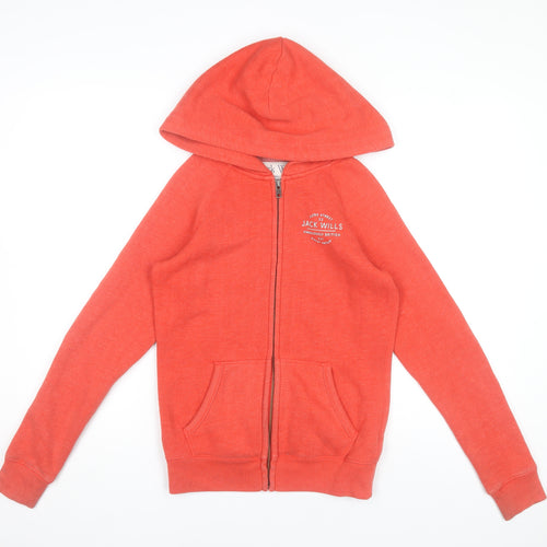 Jack Wills Women's Coral Full Zip Hoodie UK 6 Cotton Blend