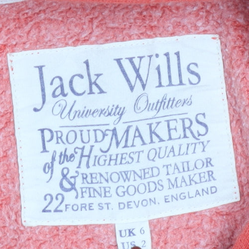 Jack Wills Women's Coral Full Zip Hoodie UK 6 Cotton Blend