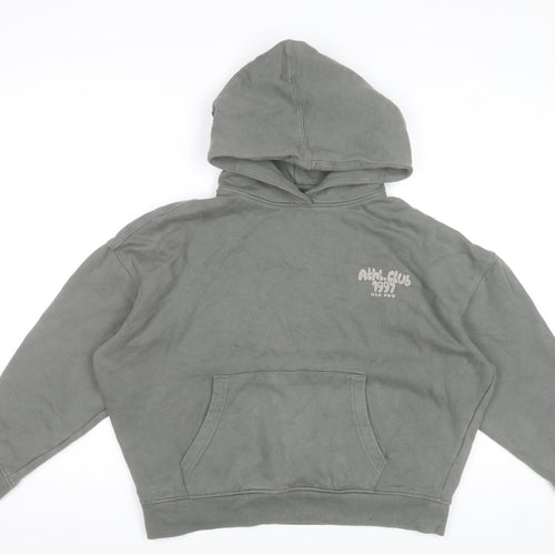 USA Pro Women's Khaki Green Pullover Hoodie Size 8 Cotton 1997 Athl. Club Print