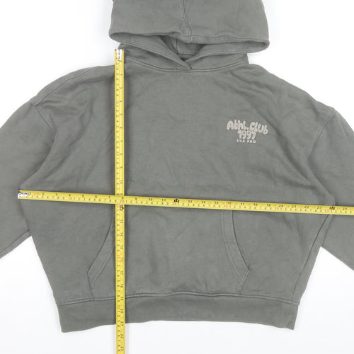 USA Pro Women's Khaki Green Pullover Hoodie Size 8 Cotton 1997 Athl. Club Print