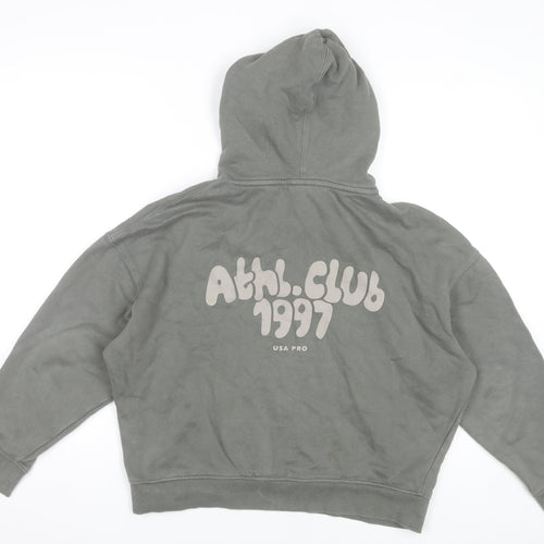 USA Pro Women's Khaki Green Pullover Hoodie Size 8 Cotton 1997 Athl. Club Print