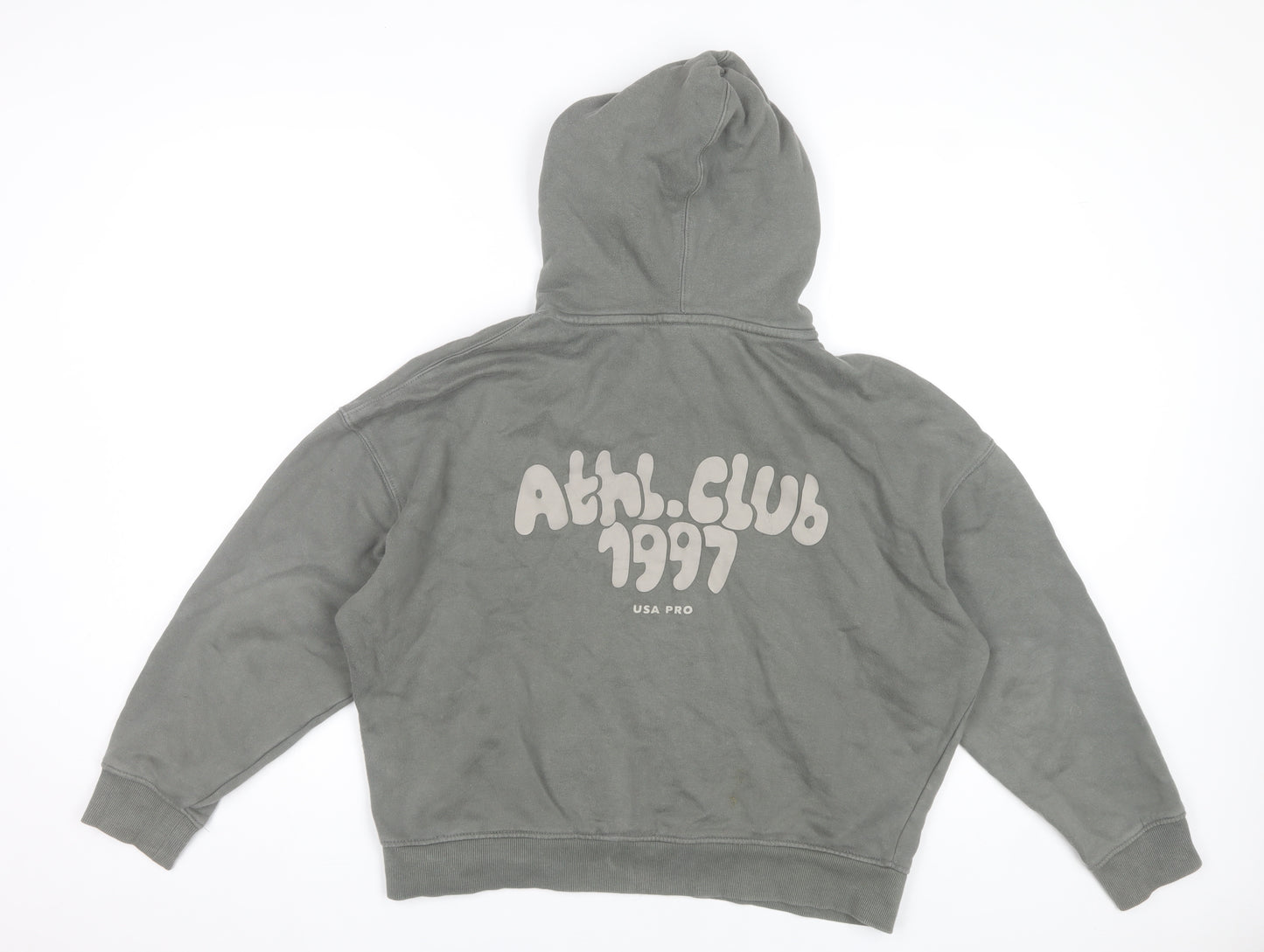 USA Pro Women's Khaki Green Pullover Hoodie Size 8 Cotton 1997 Athl. Club Print