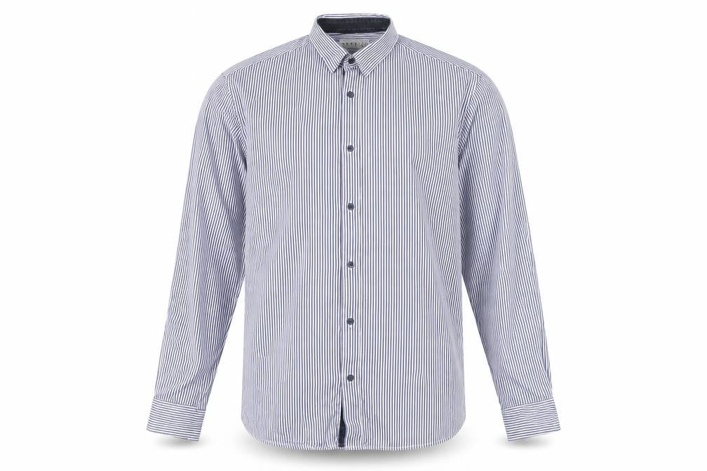 Jack & Jones Mens Blue Striped Cotton Long Sleeve Slim Dress Shirt L
