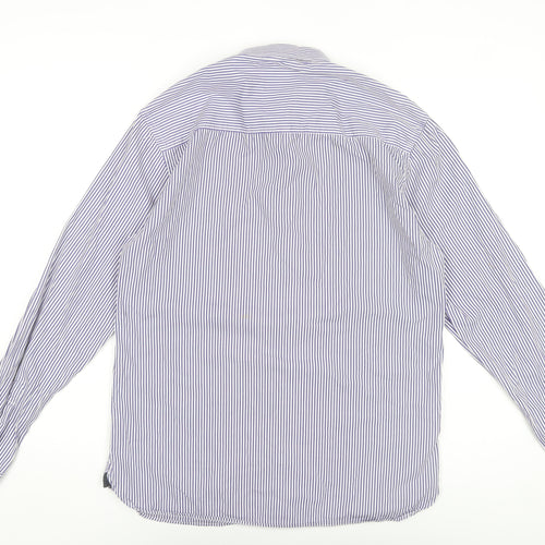 Jack & Jones Mens Blue Striped Cotton Long Sleeve Slim Dress Shirt L