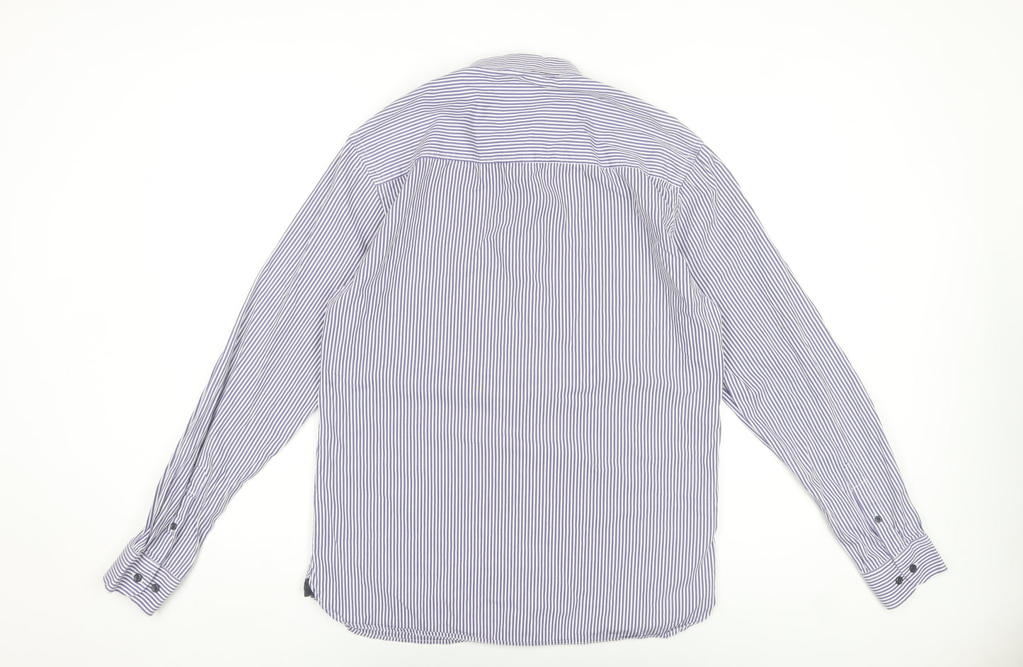 Jack & Jones Mens Blue Striped Cotton Long Sleeve Slim Dress Shirt L