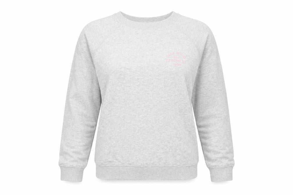Front view of Jack Wills women’s grey crew neck sweatshirt, size UK 14, cotton blend