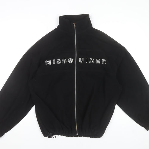 Missguided Women’s Black Fleece Jacket Size 8 Zip Up Logo Casual