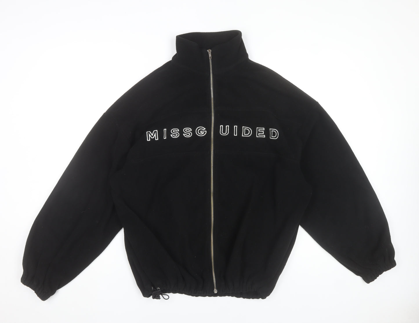 Missguided Women’s Black Fleece Jacket Size 8 Zip Up Logo Casual