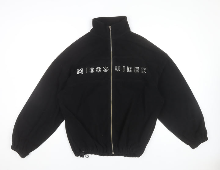 Missguided Women’s Black Fleece Jacket Size 8 Zip Up Logo Casual