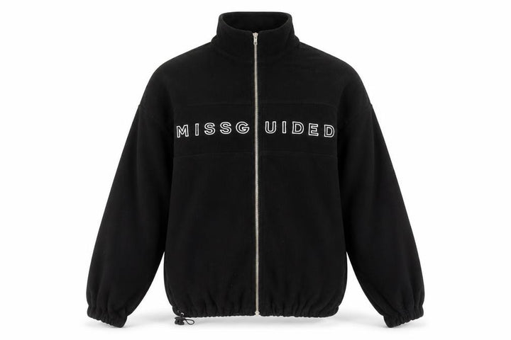 Missguided Women’s Black Fleece Jacket Size 8 Zip Up Logo Casual