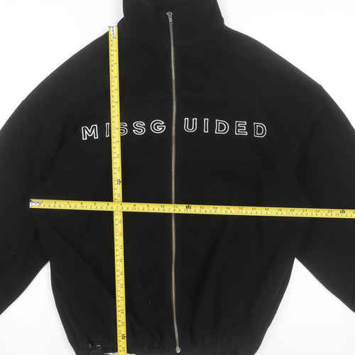 Missguided Women’s Black Fleece Jacket Size 8 Zip Up Logo Casual