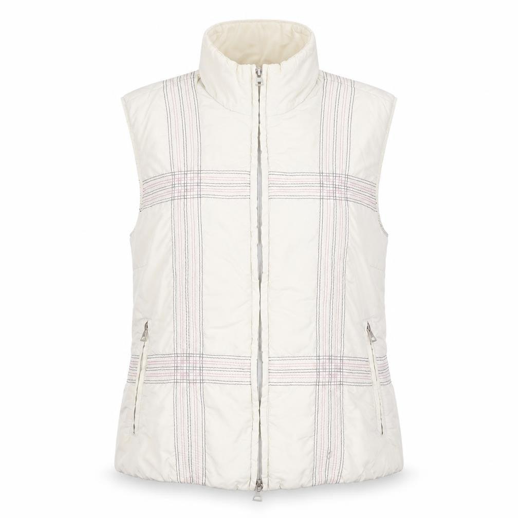 Front view of Belfe women’s ivory quilted puffer waistcoat, size UK 10