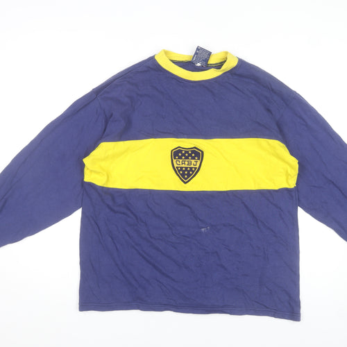 Toffs Mens Blue Yellow Long Sleeve Crew Neck Retro Football T-Shirt Size L