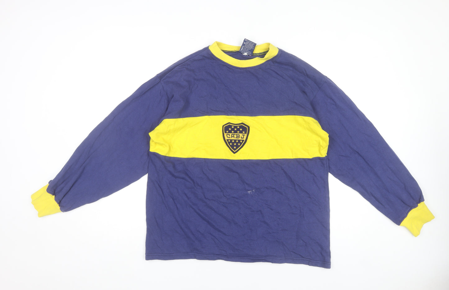 Toffs Mens Blue Yellow Long Sleeve Crew Neck Retro Football T-Shirt Size L