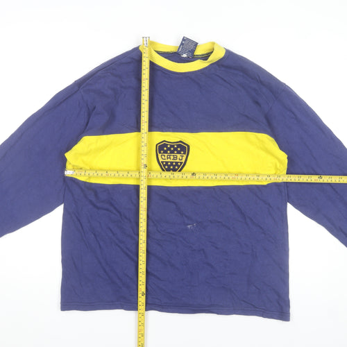 Toffs Mens Blue Yellow Long Sleeve Crew Neck Retro Football T-Shirt Size L
