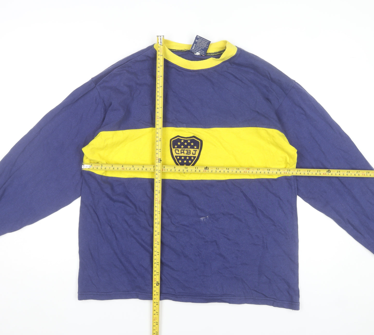 Toffs Mens Blue Yellow Long Sleeve Crew Neck Retro Football T-Shirt Size L