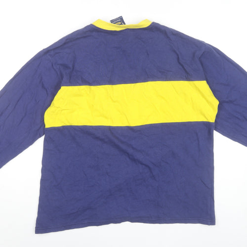 Toffs Mens Blue Yellow Long Sleeve Crew Neck Retro Football T-Shirt Size L