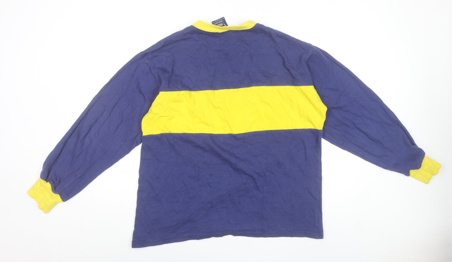 Toffs Mens Blue Yellow Long Sleeve Crew Neck Retro Football T-Shirt Size L