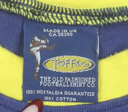 Toffs Mens Blue Yellow Long Sleeve Crew Neck Retro Football T-Shirt Size L