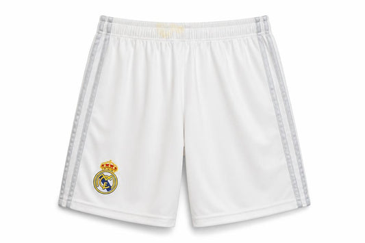 Front view of Adidas boys’ white football athletic shorts 12 years real madrid activewear