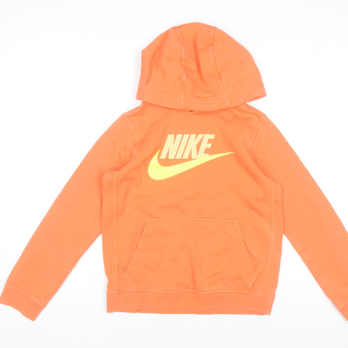 Nike Boys Orange Hoodie Large Standard Fit Cotton Blend Pullover