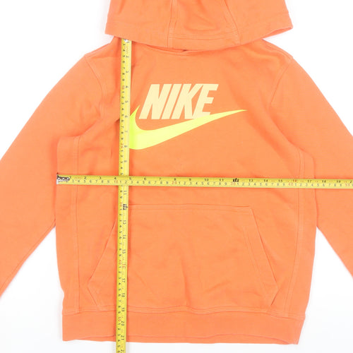 Nike Boys Orange Hoodie Large Standard Fit Cotton Blend Pullover