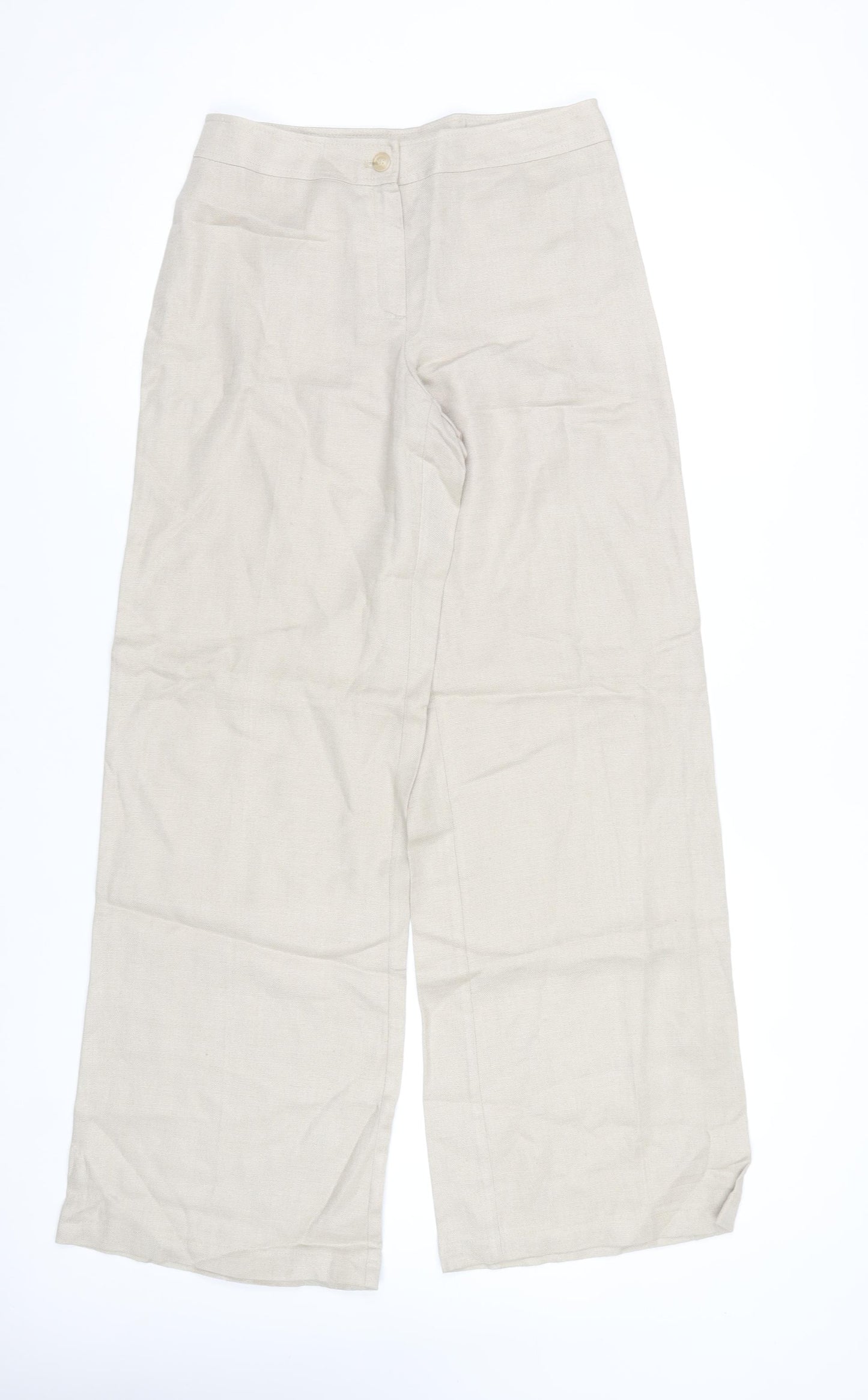 Peruzzi Women's Beige Wide-Leg Linen Blend Trousers Size 10