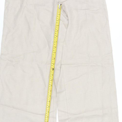 Peruzzi Women's Beige Wide-Leg Linen Blend Trousers Size 10