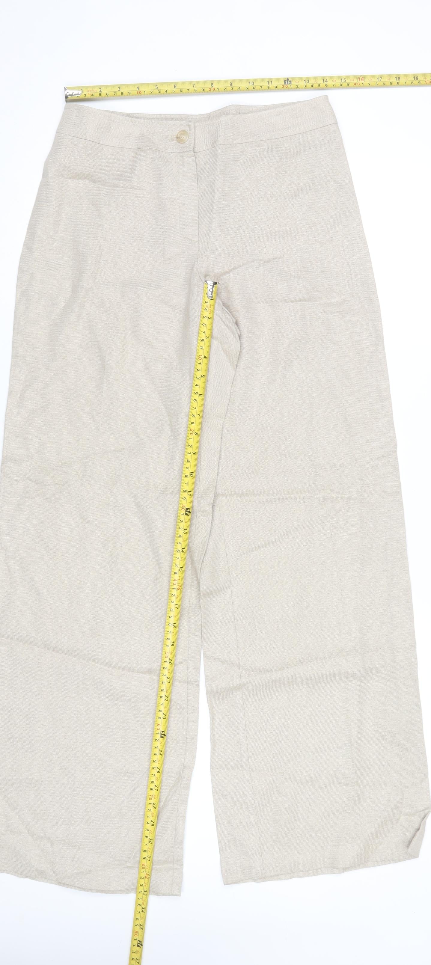 Peruzzi Women's Beige Wide-Leg Linen Blend Trousers Size 10