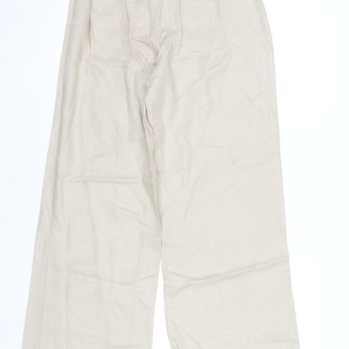 Peruzzi Women's Beige Wide-Leg Linen Blend Trousers Size 10