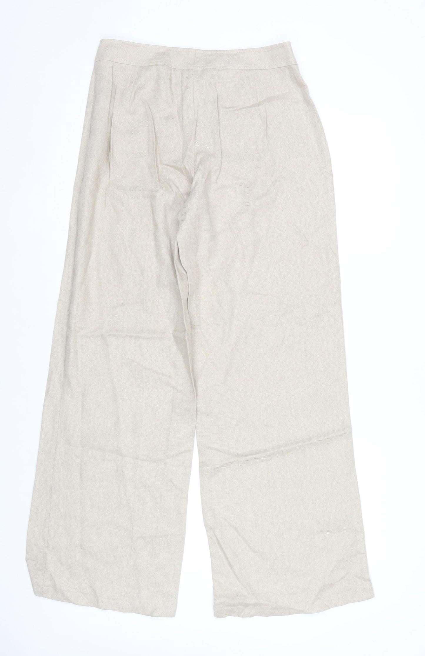 Peruzzi Women's Beige Wide-Leg Linen Blend Trousers Size 10