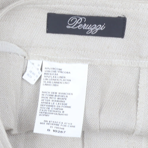 Peruzzi Women's Beige Wide-Leg Linen Blend Trousers Size 10