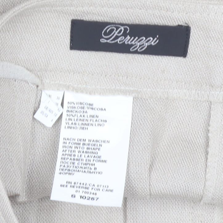 Peruzzi Women's Beige Wide-Leg Linen Blend Trousers Size 10