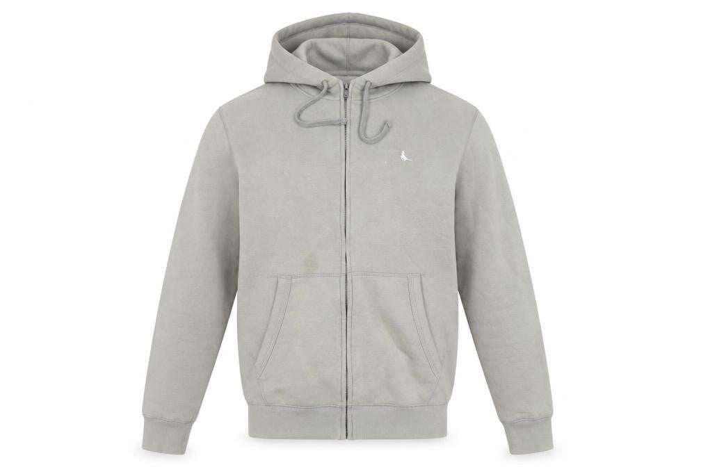 Front view of Jack Wills Men's Grey Full Zip Hoodie, size S, Regular Fit