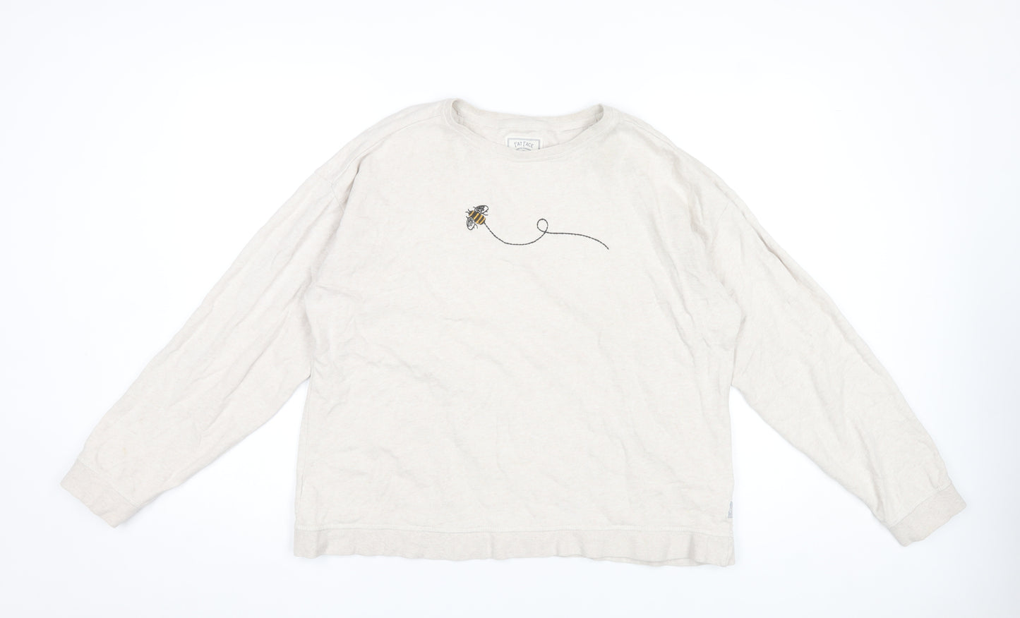 Fat Face Women Beige Bee Embroidered Cotton Sweatshirt UK 14